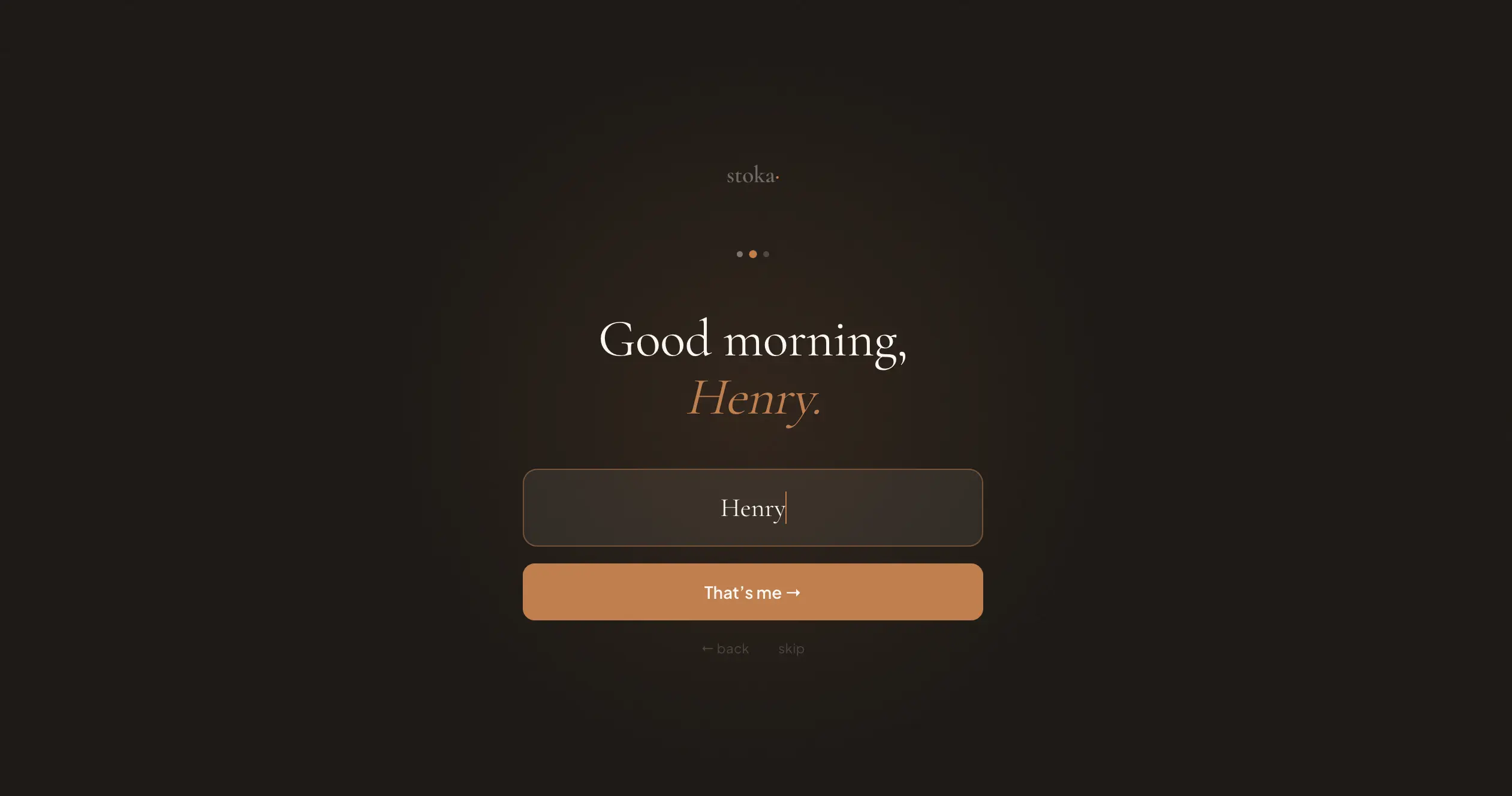 Stoka demo — Good morning, Henry. Owner name confirmation screen